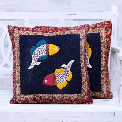 Cotton cushion covers, Fish Bliss (pair)