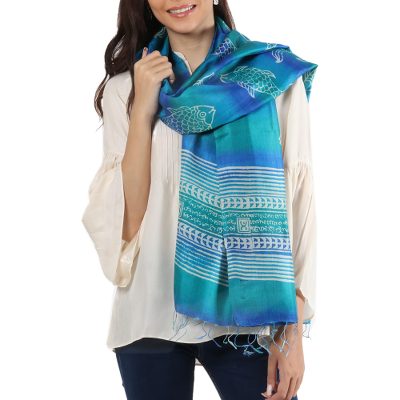 Silk shawl, Fish in the Waves