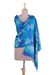 Silk shawl, 'Fish in the Waves' - Block Printed Fringed Fish Motif Silk Shawl from India (image 2c) thumbail