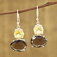 Smoky quartz and citrine dangle earrings, 'Regal Air' - Smoky Quartz and Citrine Gemstone Dangle Earrings