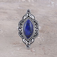 Lapis lazuli cocktail ring, 'Royal Eye' - Eye-Shaped Lapis Lazuli Cocktail Ring from India