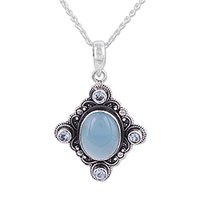 Chalcedony and blue topaz pendant necklace,
