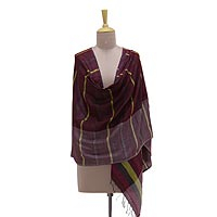 Silk shawl, 'Sumptuous Stripes' - Handwoven Magenta Striped 100% Silk Shawl from India