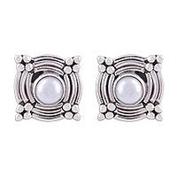 Cultured pearl button earrings,