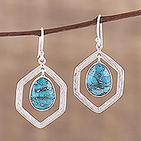 Sterling silver dangle earrings, 'Frozen Pond' - Sterling Silver and Composite Turquoise Earrings from India
