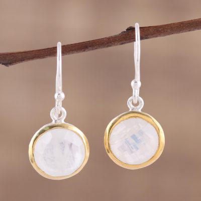 Gold accented rainbow moonstone dangle earrings, Wintry Glade