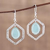 Chalcedony dangle earrings, 'Frozen Dew' - Blue Chalcedony and Sterling Silver Dangle Earrings