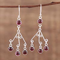 Garnet chandelier earrings, 'Mystic Swing' - Red Garnet Chandelier Earrings from India