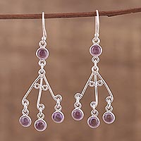 Amethyst chandelier earrings, 'Mystic Swing' - Purple Amethyst Chandelier Earrings from India