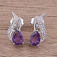 Amethyst button earrings,