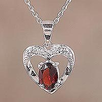Rhodium plated garnet pendant necklace,