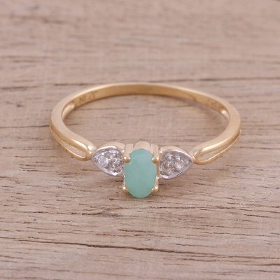Handmade Emerald and White Topaz Gold-Plated Cocktail Ring