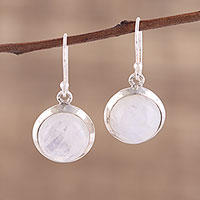 Rainbow moonstone dangle earrings, 'Celestial Promise' - Rainbow Moonstone and Sterling Silver Dangle Earrings
