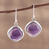 Amethyst dangle earrings, 'Lavender Kite' - Amethyst and Sterling Silver Dangle Earrings from India