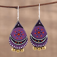 Ceramic dangle earrings, 'Lavender Harmony' - Hand Crafted Ceramic Dangle Earrings from India