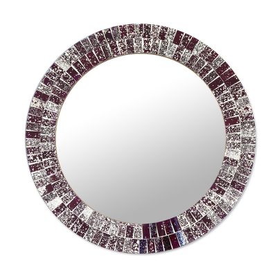 Glass mosaic wall mirror, 'Fractal Glare' - Artisan Handmade in India Mosaic Colored Glass Mirror