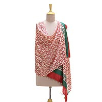 Silk shawl, 'Kolkata Afternoon' - Handwoven Multi-Colored Floral Silk Shawl from India