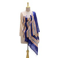 Silk shawl, 'Afternoon in India' - Handwoven Multi-Colored Silk Shawl from India