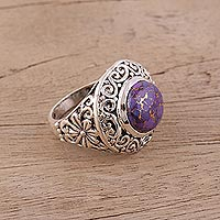 Sterling silver cocktail ring, 'Lavender Sun' - Purple and Sterling Silver Cocktail Ring with Floral Motif