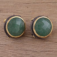 Gold accented aventurine button earrings,