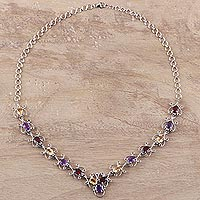 Multi-gemstone link necklace, 'Trinity Grandeur' - Hand Crafted Multi-Gemstone Link Necklace from India