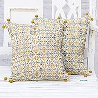 Cotton cushion covers, 'Antique Charm' (pair) - Handmade 100% Cotton Block Printed Cushion Covers Pair