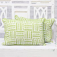 Cotton cushion covers, 'Green Pebbles' (pair) - Handmade 100% Cotton Screen Printed Cushion Covers (Pair)