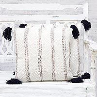 Cushion covers, 'Classic White' (pair) - Pair of Handmade Hand Woven Cushion Covers from India