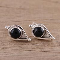 Onyx button earrings,