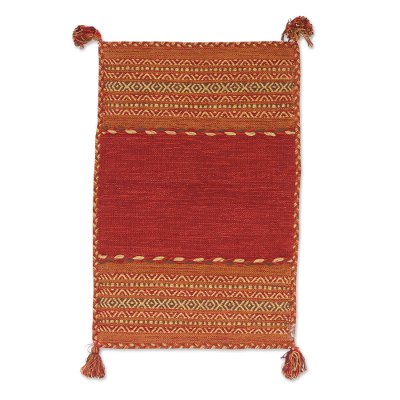 Cotton dhurrie rug, Delhi Delight in Burgundy (2x3)