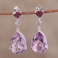 Rhodium plated multi-gemstone dangle earrings,