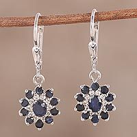 Sapphire and white topaz dangle earrings,