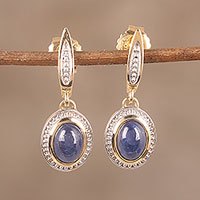 Gold plated sapphire dangle earrings,