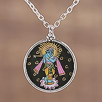 Sterling silver pendant necklace, 'Lord Krishna' - Handmade Krishna Sterling Silver Pendant Necklace from India