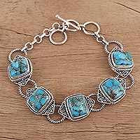 Sterling silver link bracelet, 'Exotic Delight in Blue' - Sterling Silver and Composite Turquoise Link Bracelet