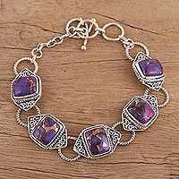 Sterling silver link bracelet, 'Exotic Delight in Purple' - Sterling Silver and Composite Turquoise Link Bracelet