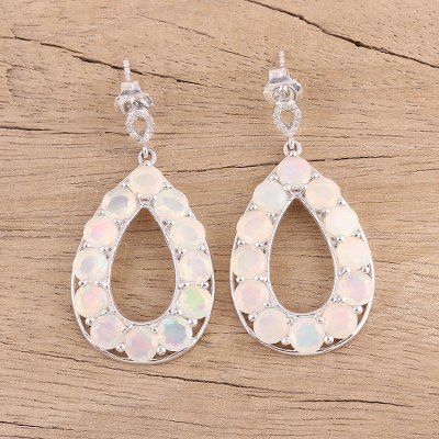Opal and diamond dangle earrings, Ethereal Drop