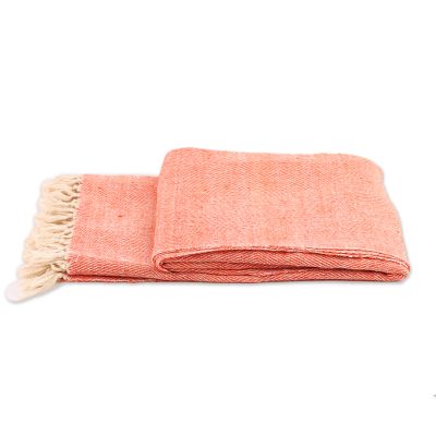 Silk throw blanket, 'Sunset Flare' - 100% Silk Woven Orange Throw Blanket from India