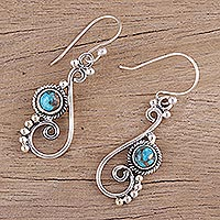 Sterling silver dangle earrings, 'Harmonious Waves' - Composite Turquoise and Sterling Silver Dangle Earrings