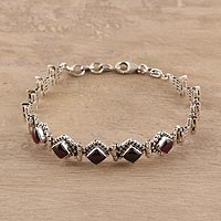 Garnet link bracelet, 'Radiant Red Romance' - Sterling Silver Red Garnet Openwork Link Bracelet