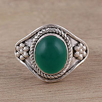 Onyx cocktail ring, 'Green Ecstasy' - Handmade Green Onyx 925 Sterling Silver Cocktail Ring