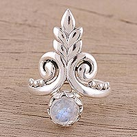 Rainbow moonstone cocktail ring, 'Naturally Elegant' - Artisan Crafted Rainbow Moonstone Cocktail Ring from India