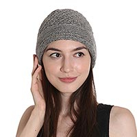 Wood blend hat, 'Himalayan Comfort in Jade' - Hand Knitted Jade Green Wool Blend Hat from India