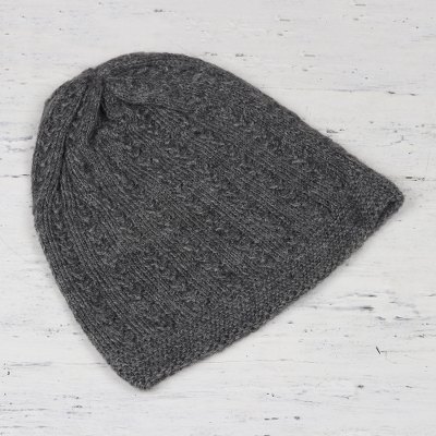 Wool blend hat, Knotted Beauty Graphite