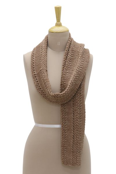 Wool blend scarf, Himalayan Cascade in Nutmeg