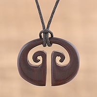 Ebony wood pendant necklace,