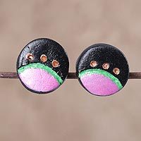Coconut shell button earrings,