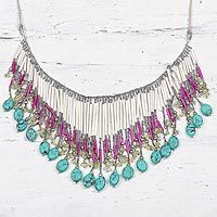Recycled paper and glass bead waterfall necklace,