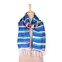 Hand painted silk scarf, 'Harmonious Stripes' - Hand-Painted Striped Silk Wrap Scarf from India
