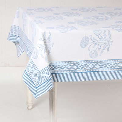 Cotton tablecloth, Dahlia Elegance in Blue